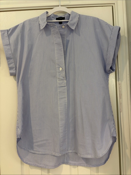 J. Crew Tops - J. Crew Blue White Pinstripe Cap-Sleeve Button Shirt